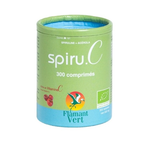 Phytothérapie Spiru C - Spiruline Acerola Bio - 300 comprimes Flamant Vert