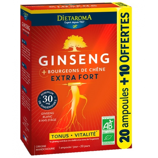 Phytothérapie Ginseng Bio Extra fort - 30 ampoules Dietaroma